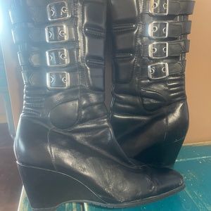 ICON MOTO Bombshell Black Leather wedge boot. Size 8 1/2